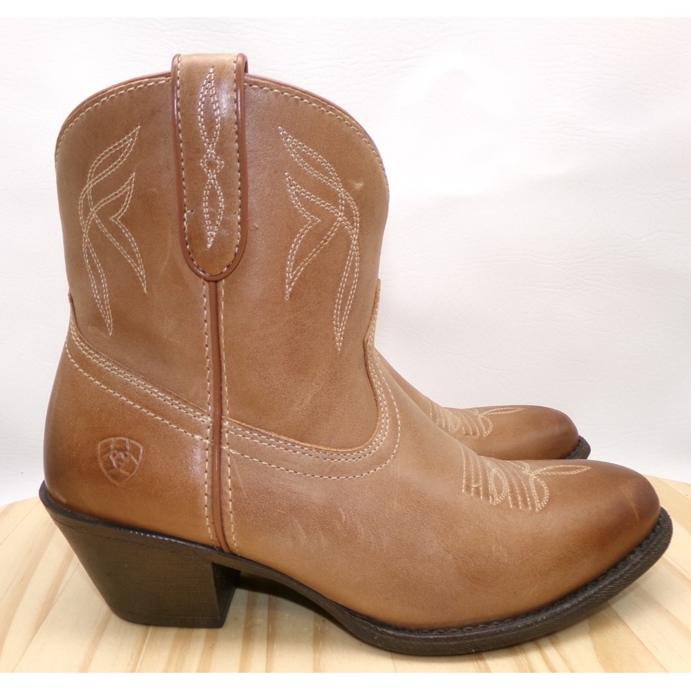 Ariat Darlin Western Ankle Boots Womens Burnt Sugar Brown 7.5 C Bootie Leather